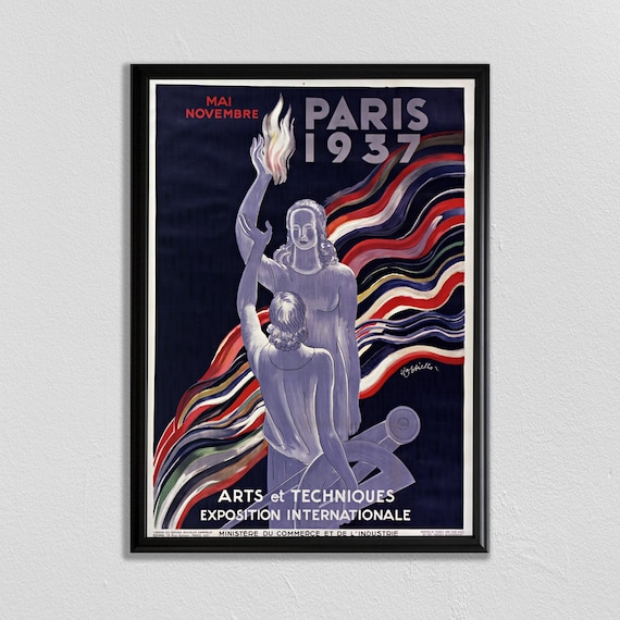 Paris 1937 Exposition Internationale Arts et Techniques Art Deco Torch Poster