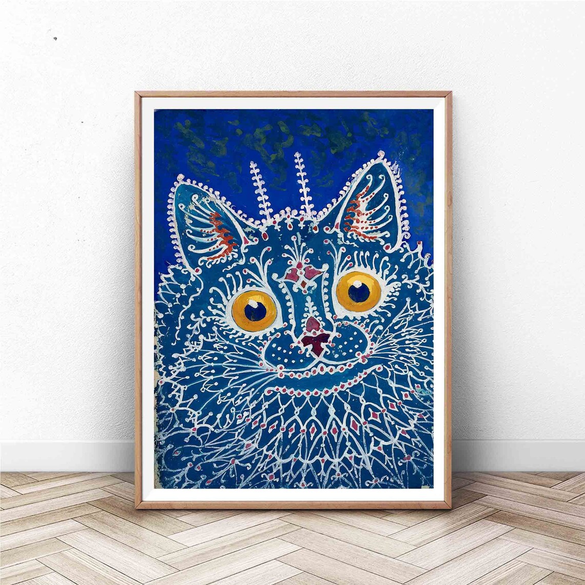 Louis Wain Cat Portrait Art Print, Psychedelic Cat