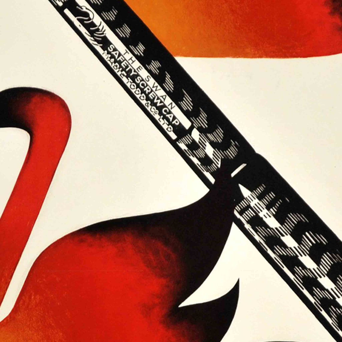 Swan Fountain Pen Two Red Swans Bold Vintage Advertisement Poster - Image 2