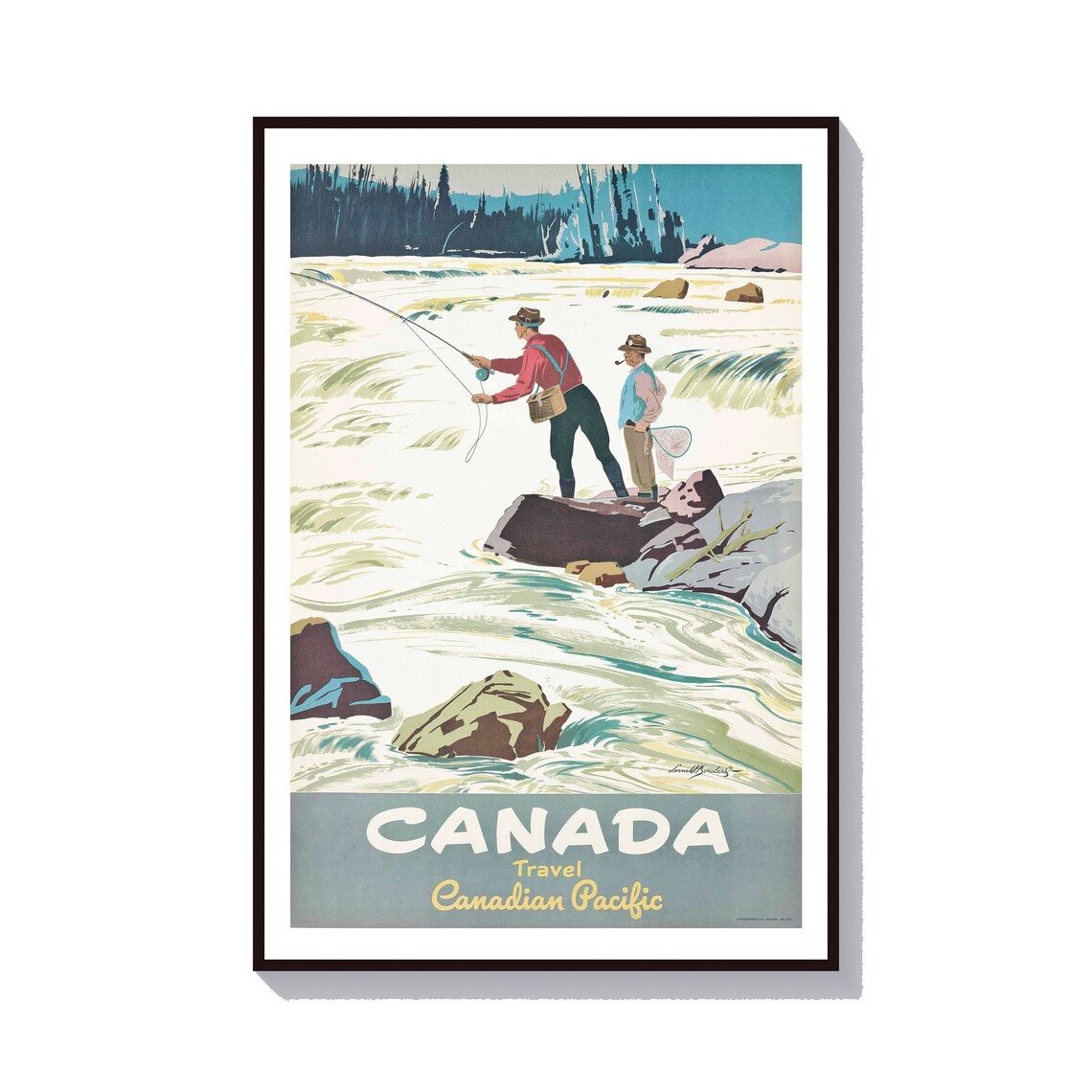 Canada Fly Fishing River Vintage Canadian Pacific Travel Poster