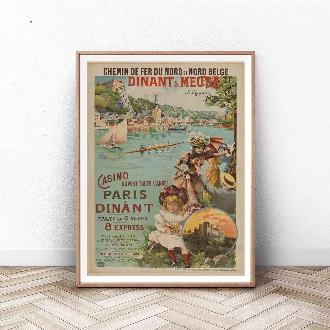 Dinant Sur Meuse Belgium Railway Travel Vintage Train Poster