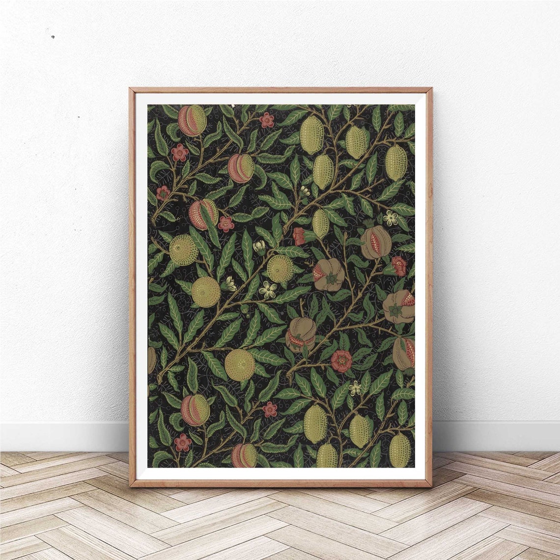 William Morris Citrus Pomegranate Dark Ground Botanical Pattern Poster