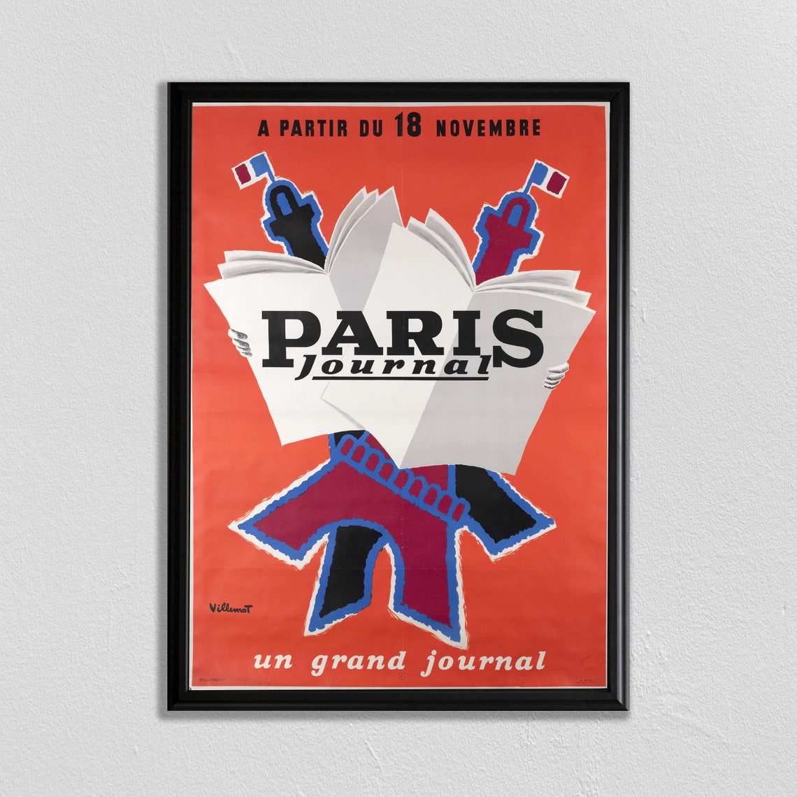 Paris Journal Un Grand Journal Vintage French Newspaper Art Poster