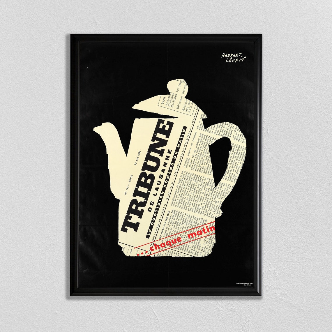 Herbert Leupin Tribune De Lausanne Coffee Pot Newspaper Poster