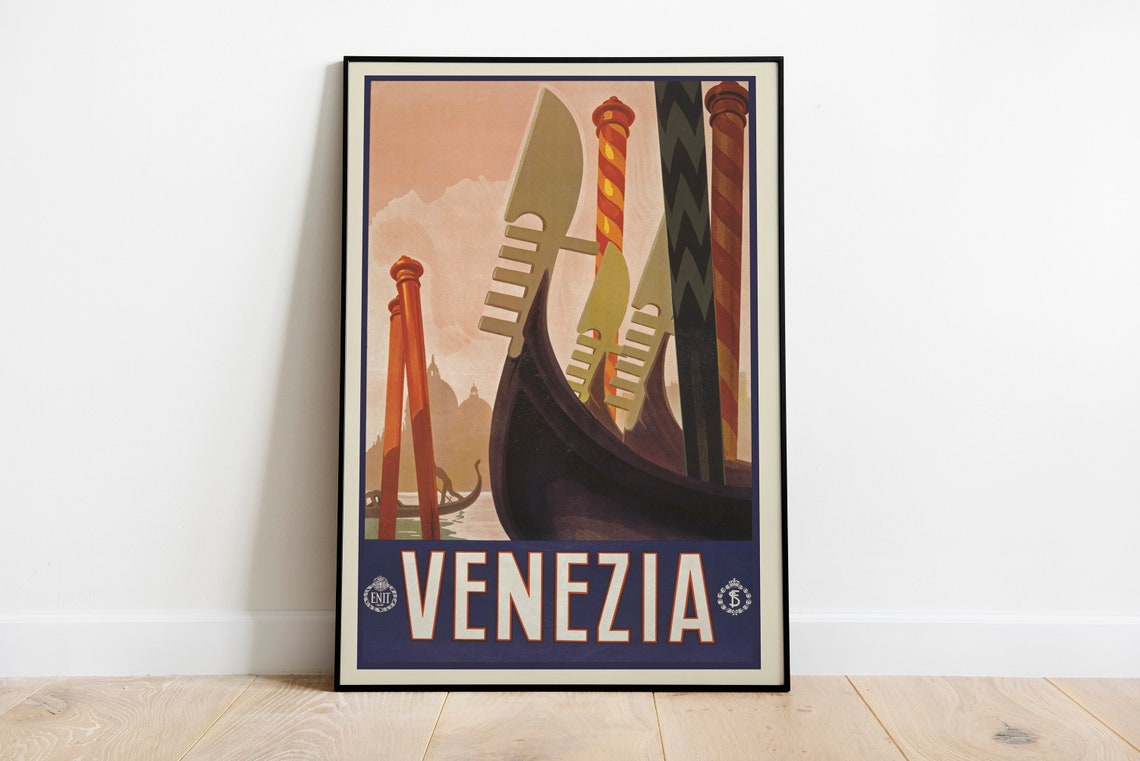 Venezia Gondolas Striped Poles ENIT Vintage Italian Travel Poster - Image 2