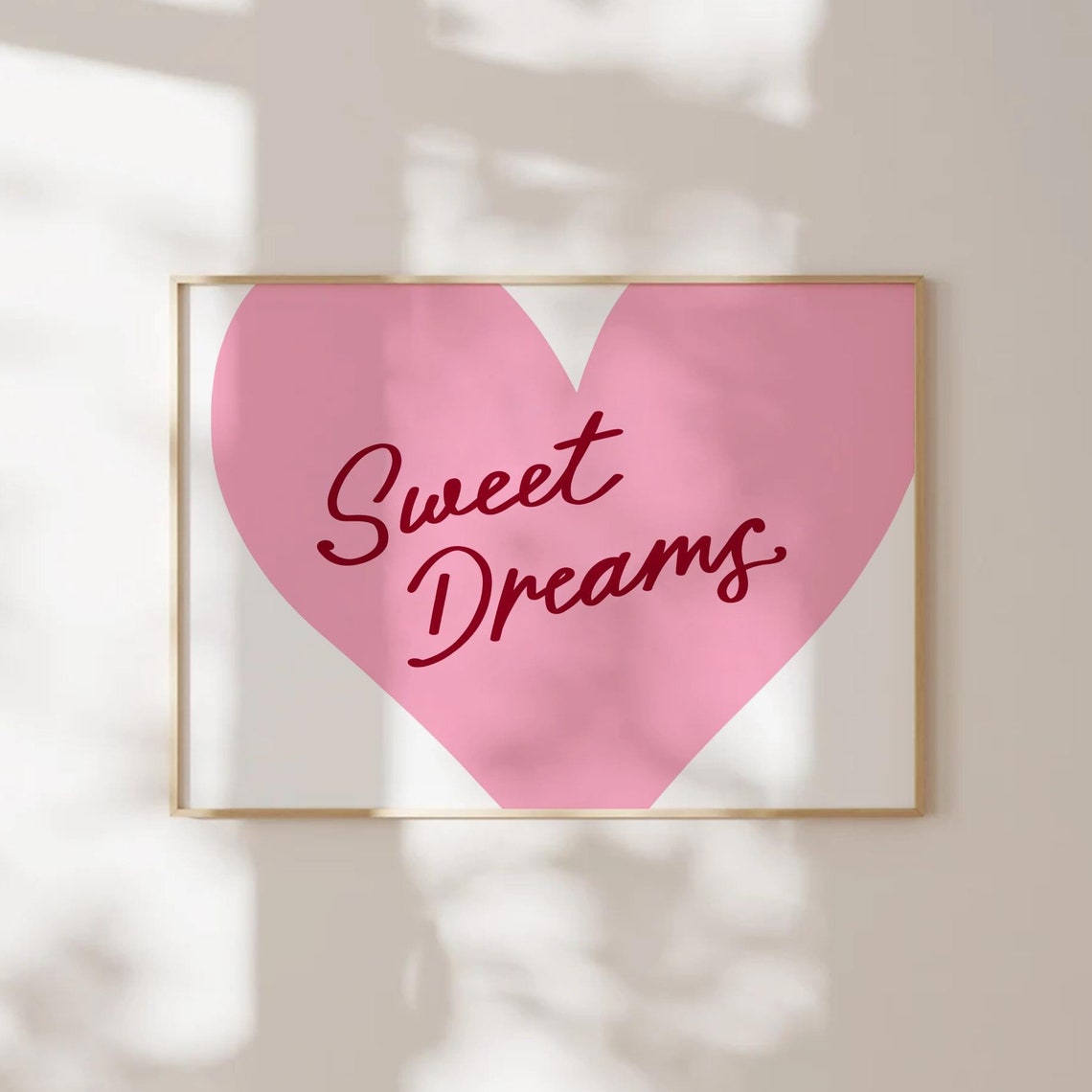 Sweet Dreams Pink Heart Script Quote Cute Bedroom Wall Art Decor