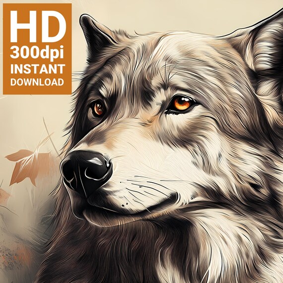Majestic Gray Wolf Portrait Close Up Sepia Wildlife Art Poster