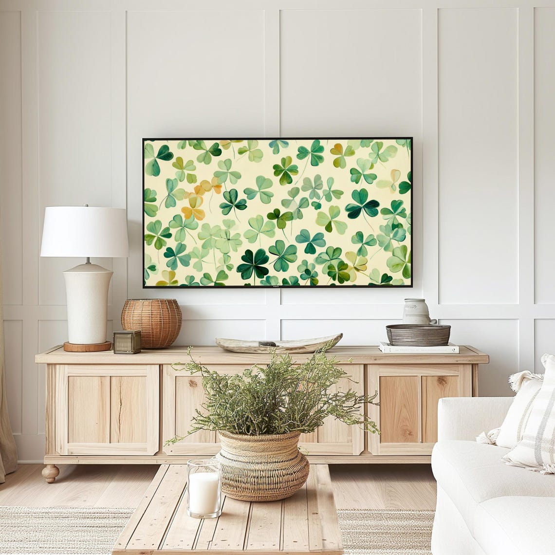 Watercolor Shamrock Pattern Green Clover Spring Lucky Wall Art - Image 5