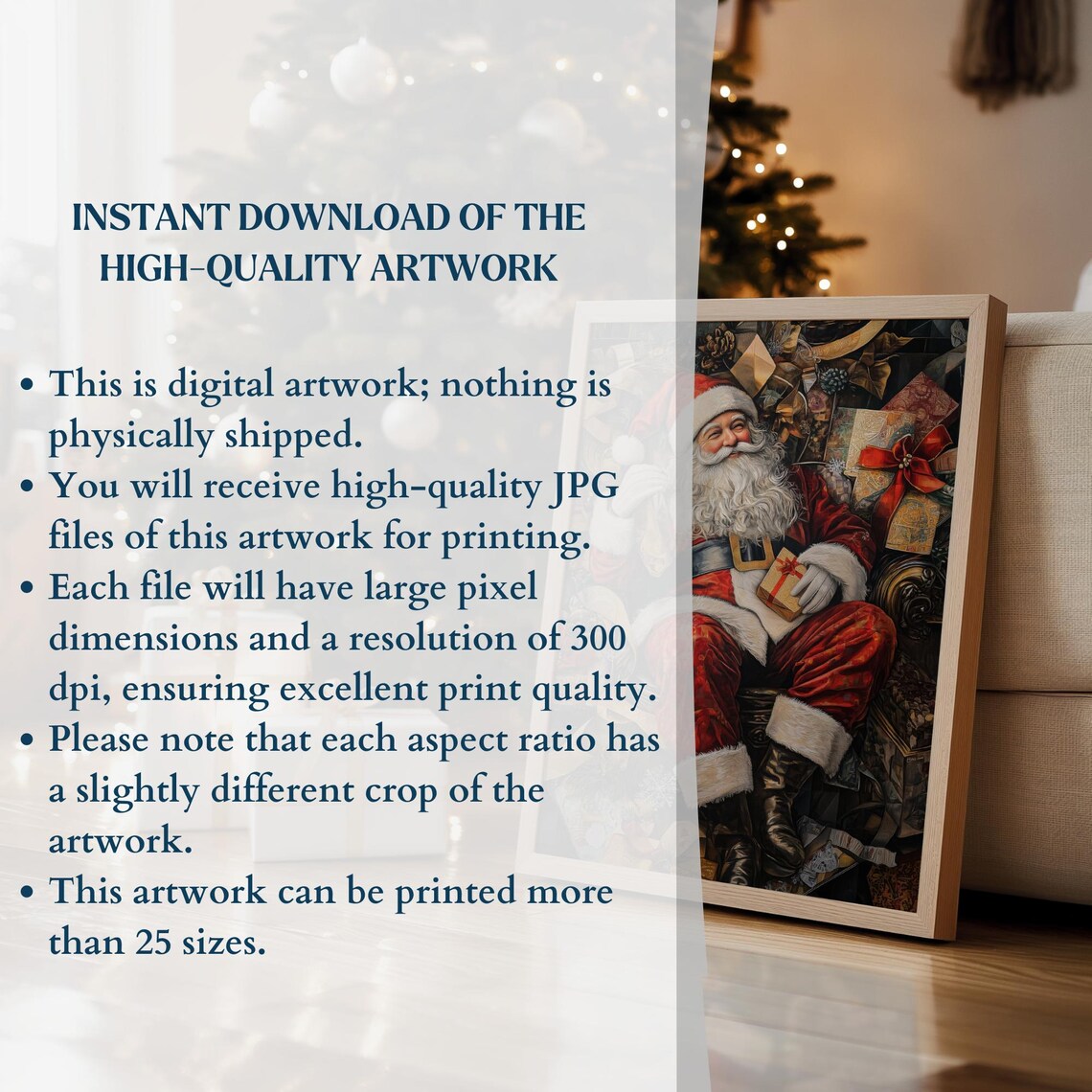 Antique Santa Claus Seated Among Gifts Dark Academia Style Poster - Image 3
