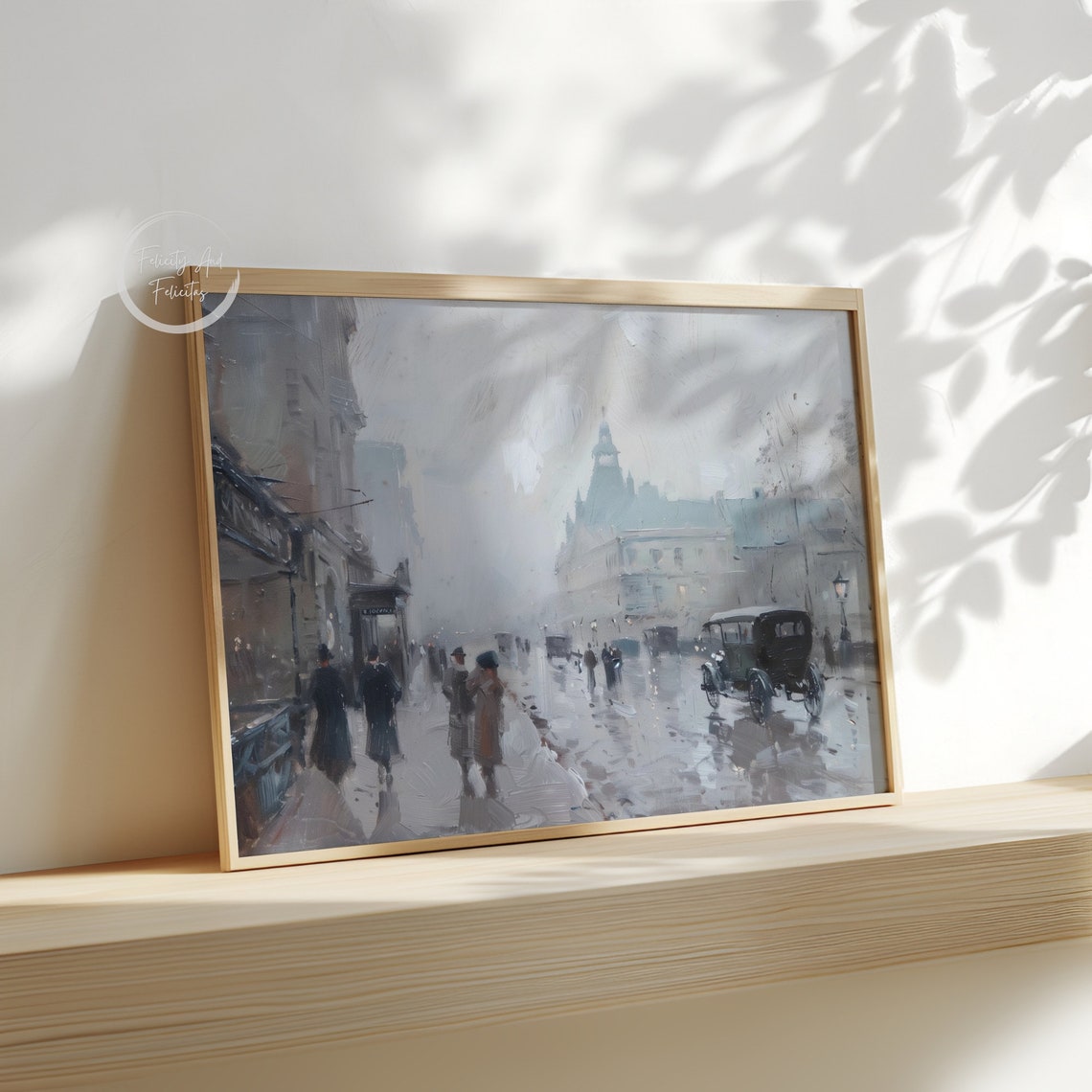 Rainy Vintage City Street with Umbrellas Impressionist Rain Poster - Image 6