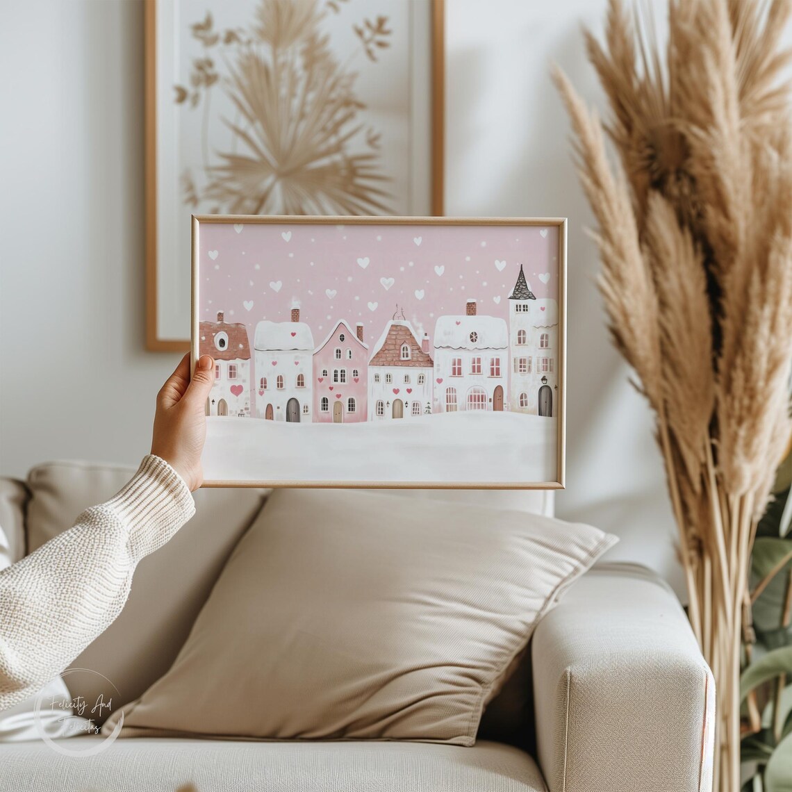 Pink Valentine Village Art, Valentine's Day Wall Art - Image 5