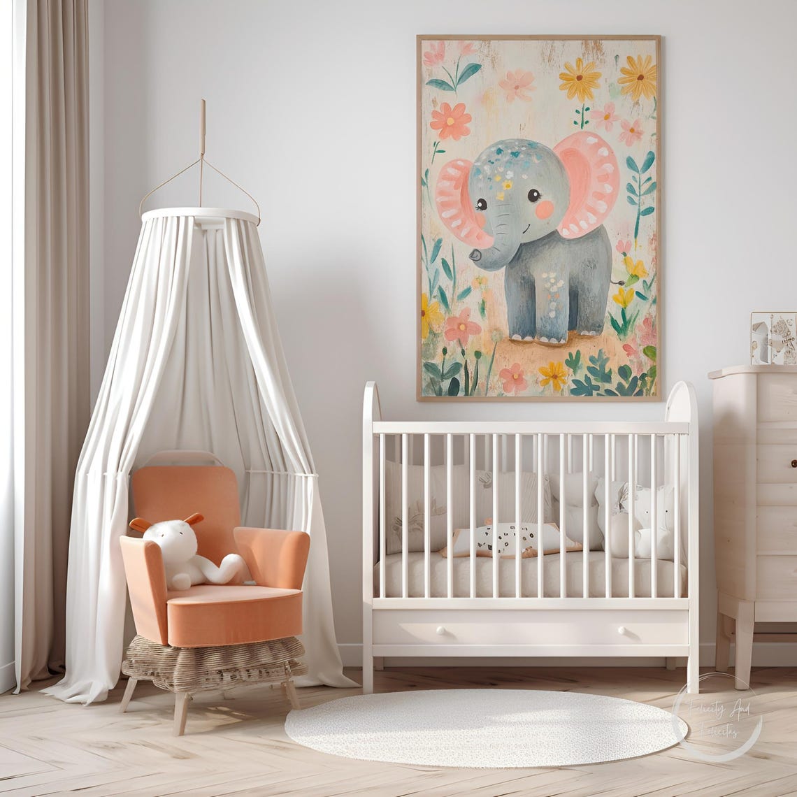 Floral Elephant with Pink Ears Daisy Meadow Nursery Wall Art - Image 5