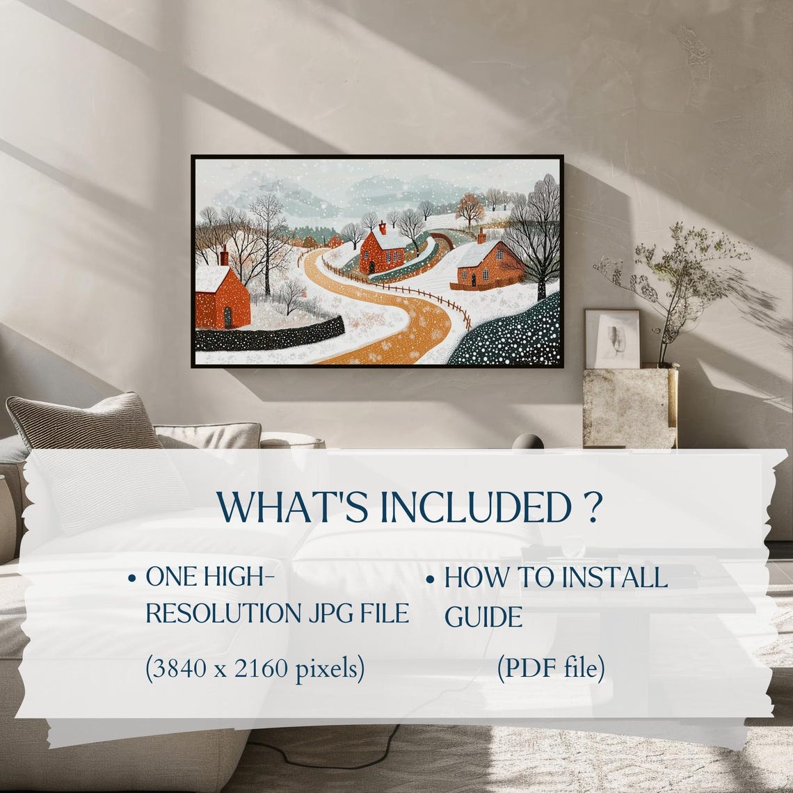 Winter Landscape Frame Tv Art Dot Winter Scene Painting Cute Winter Home Decor Winter Landscape Artwork Pointilism - Image 2