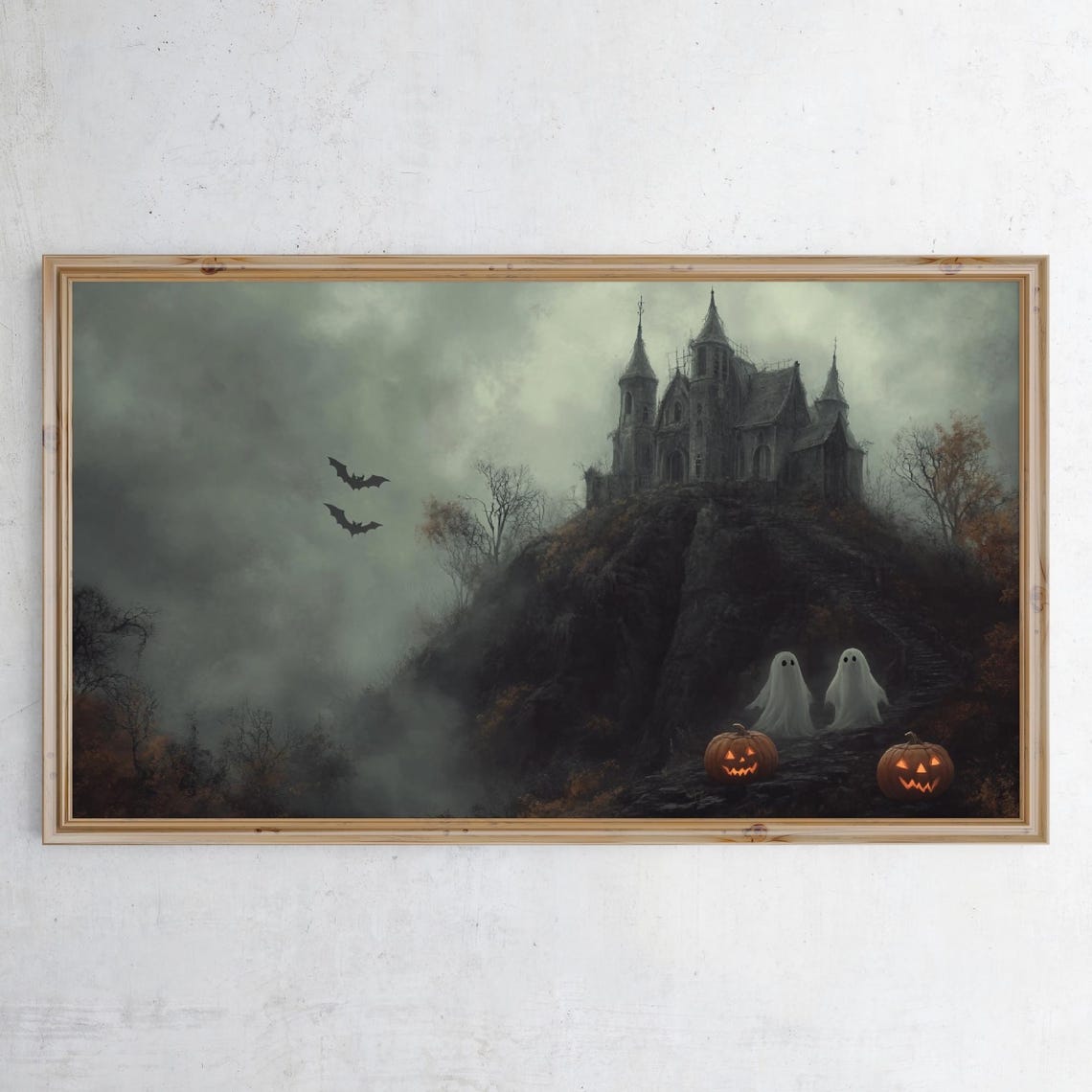 Haunted Castle Hill Ghosts Jack O Lanterns Bats Halloween TV Poster - Image 3