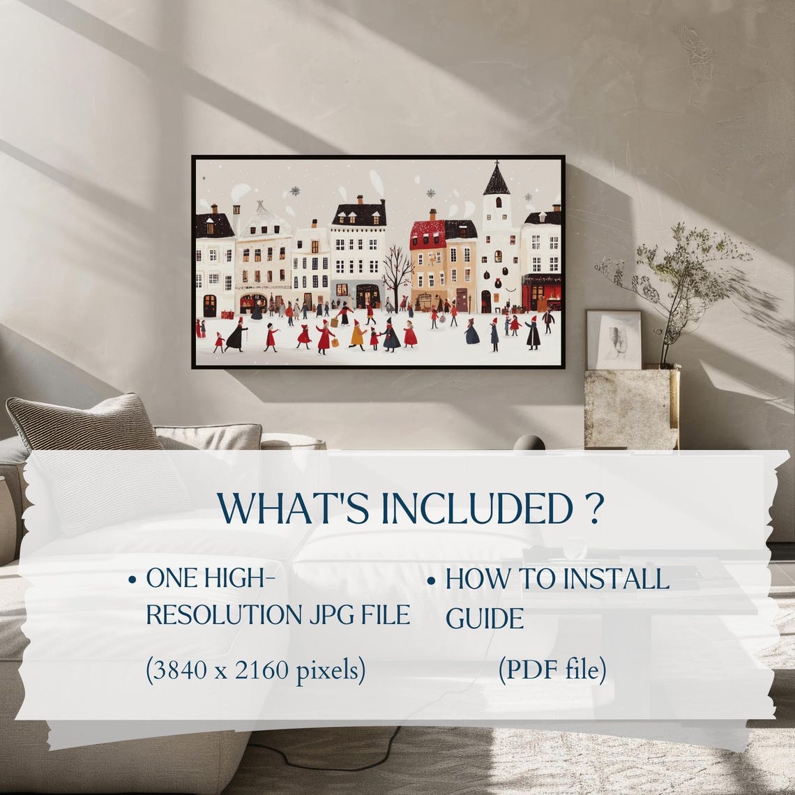 Retro Winter Town Square Red Cloaks Church Snow Charming Wall Art - Image 2