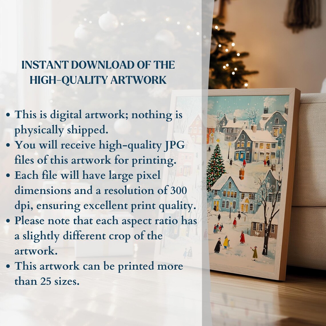 Cheerful Christmas Town Big Tree Snowy Houses Holiday Poster - Image 3