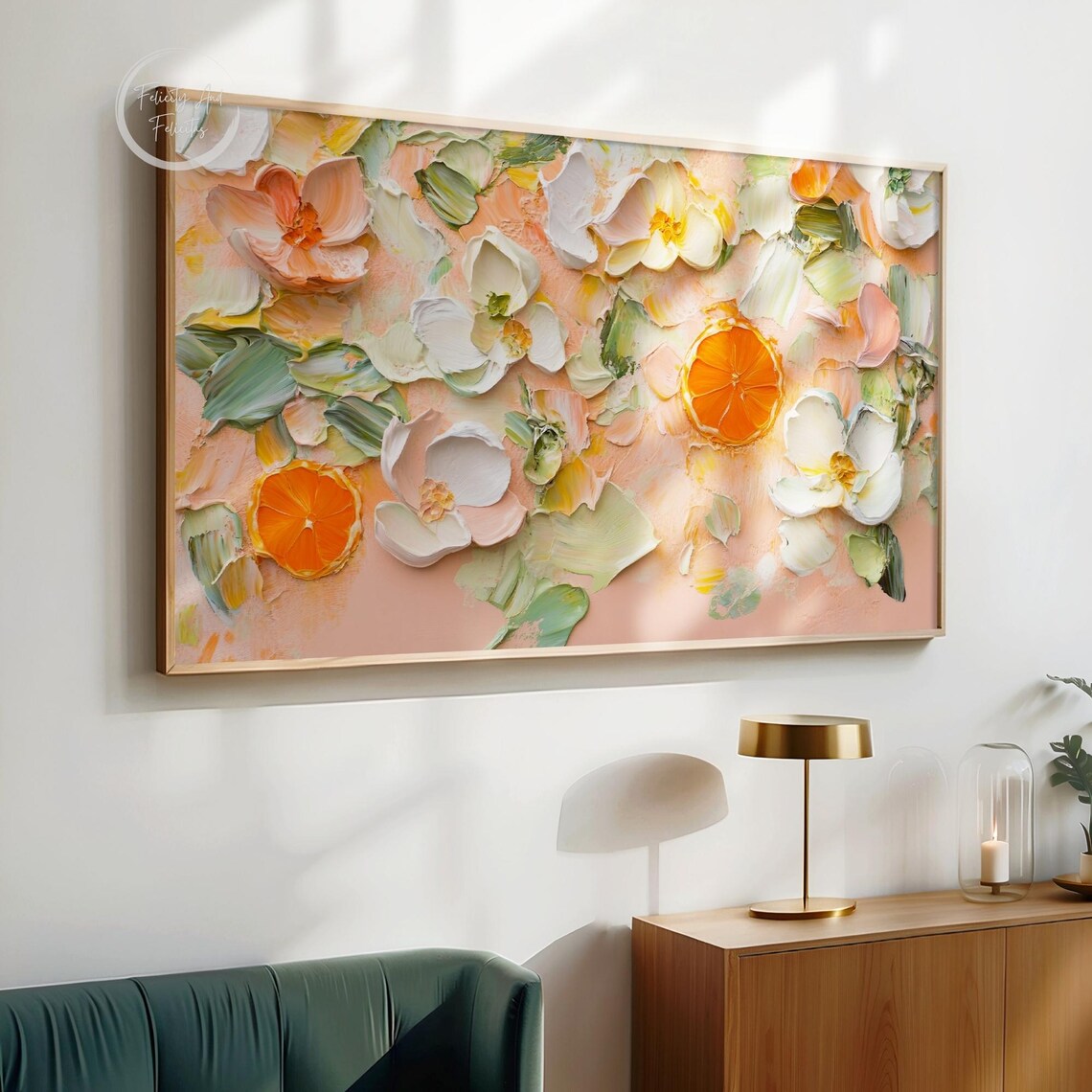 Orange Slices and White Flowers Textured Impasto Fruit Floral Art Poster - Image 4