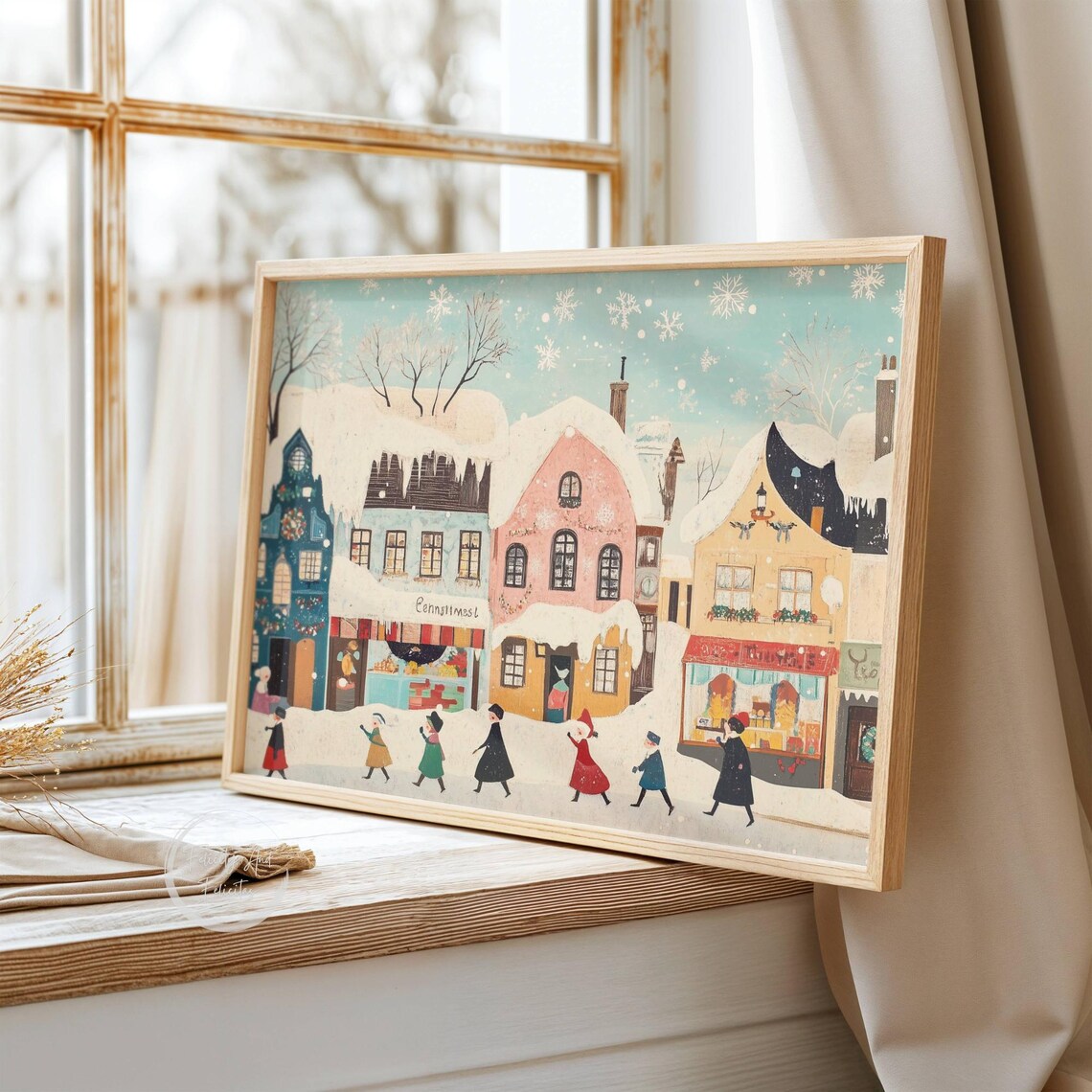 Colorful Christmas Shops Street In Snowfall Holiday Scene Poster - Image 3