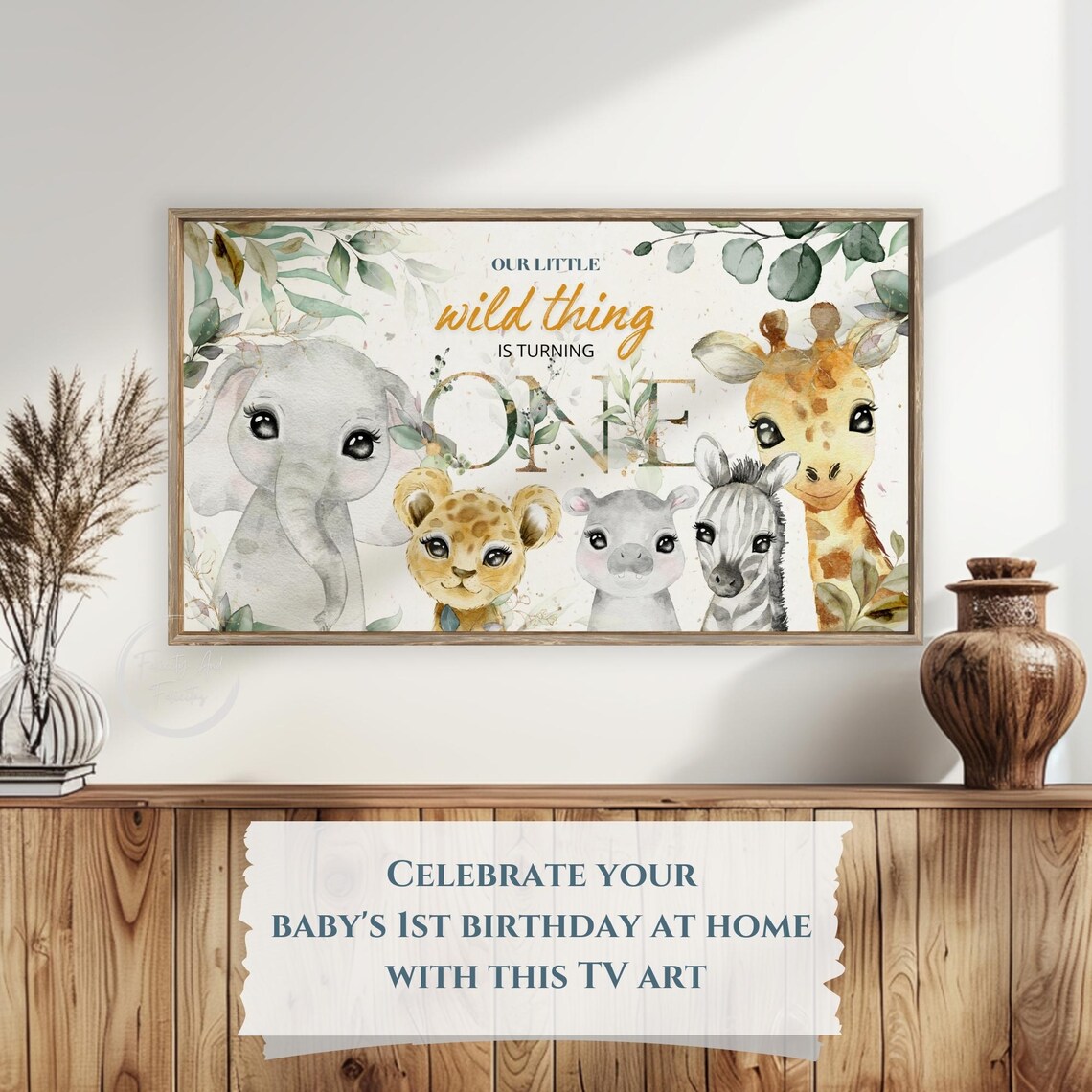 Our Little Wild Thing Is Turning One Safari Animals Sign Poster - Image 5