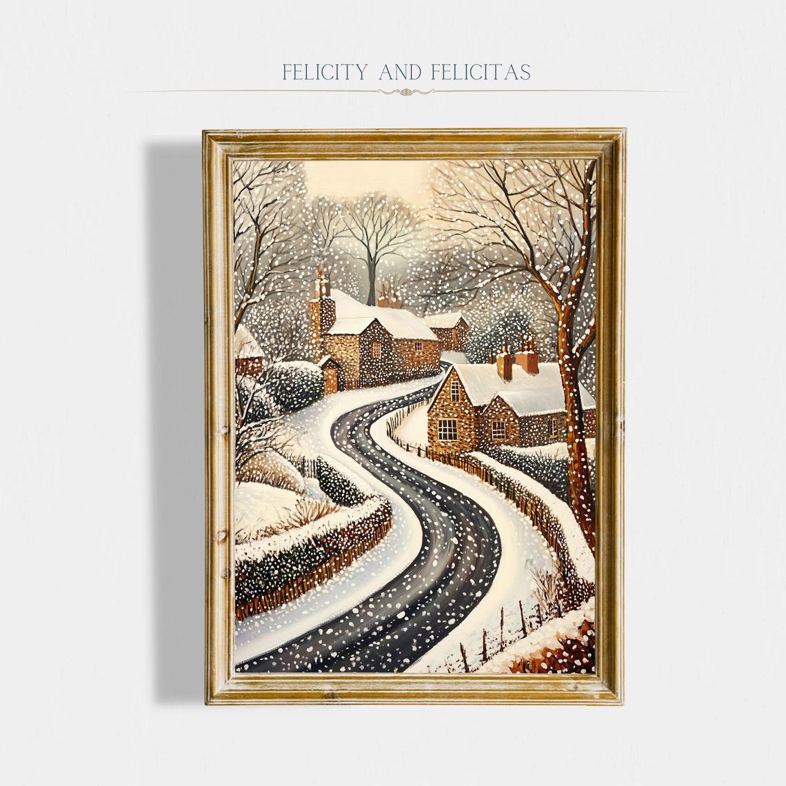Winter Village Wall Art Winter Landscape Art Cute Winter Prints Seasonal Decor Rustic Winter Decor Pointilism