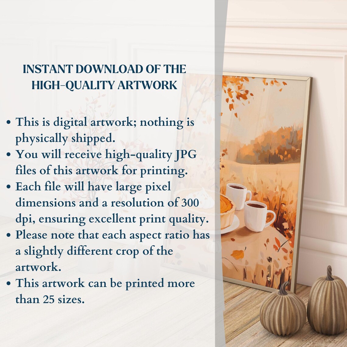 Pumpkin Pie and Coffee Cups in Golden Autumn Field Painting Poster - Image 3