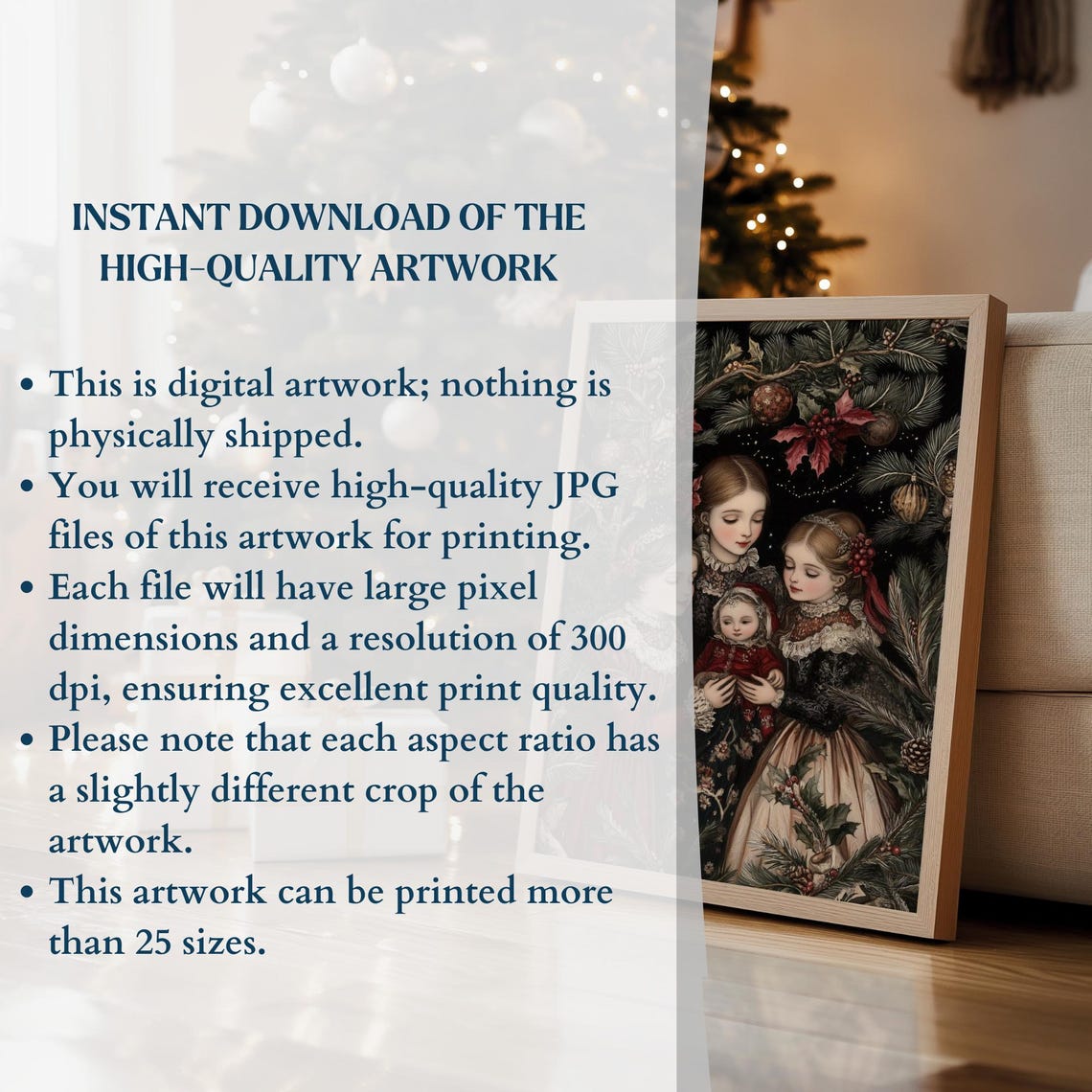 Victorian Girls Christmas Pine Vintage Dark Academia Wall Art - Image 3