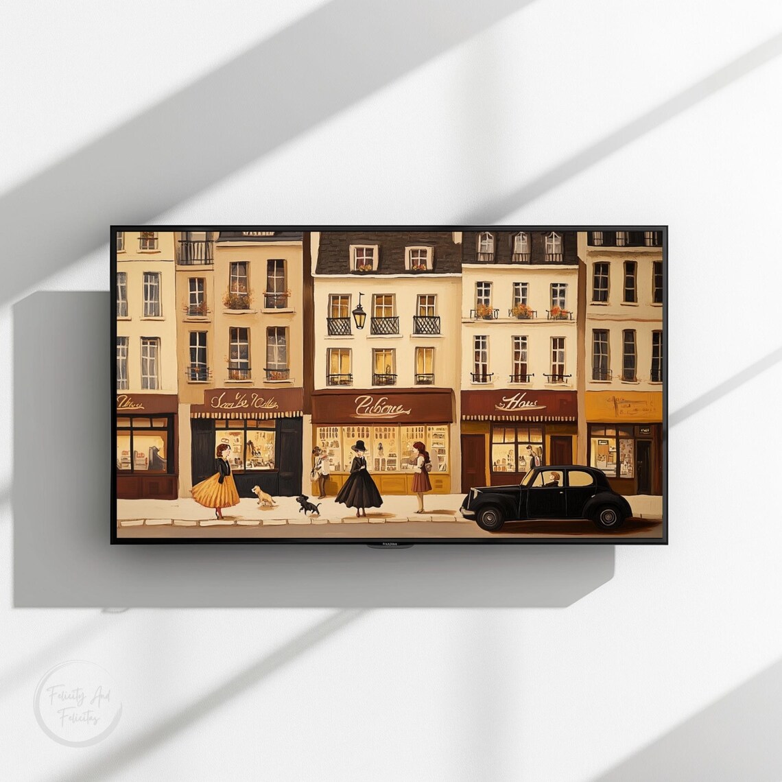Vintage Paris Street Scene Boutiques Classic Car Stylish Wall Art - Image 3