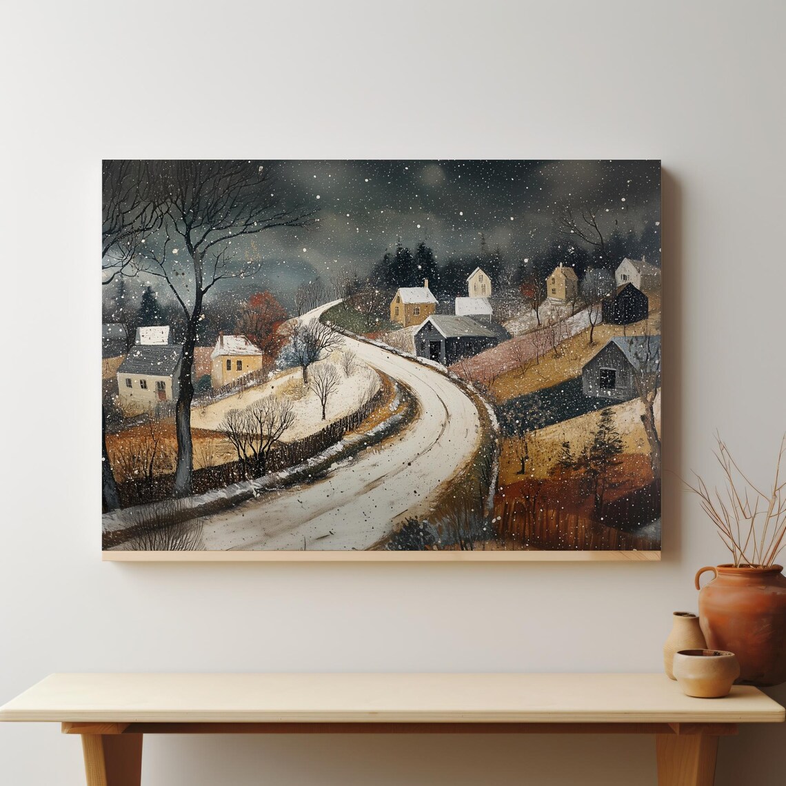Moody November Night Snowy Winding Road Winter Storm Scene Poster - Image 4