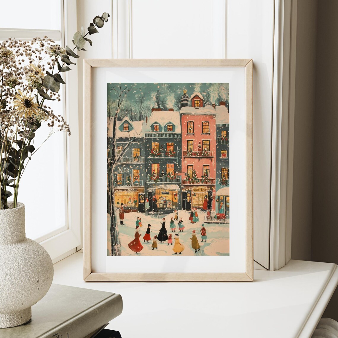 Colorful Christmas Town Retro Holiday Wall Art Print - Image 4