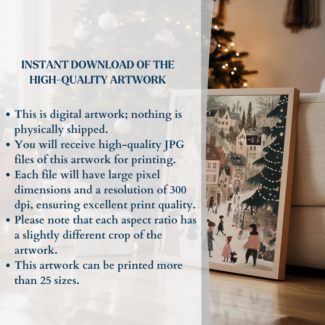 Snowy Christmas Village Square Children Shops Storybook Art Poster - Image 3