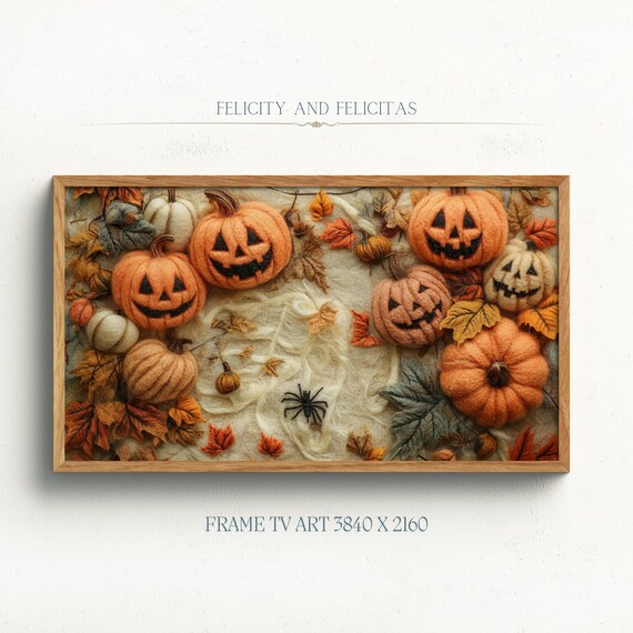 Felt Wool Halloween Pumpkins Jack O Lantern Fall Cozy Wall Art