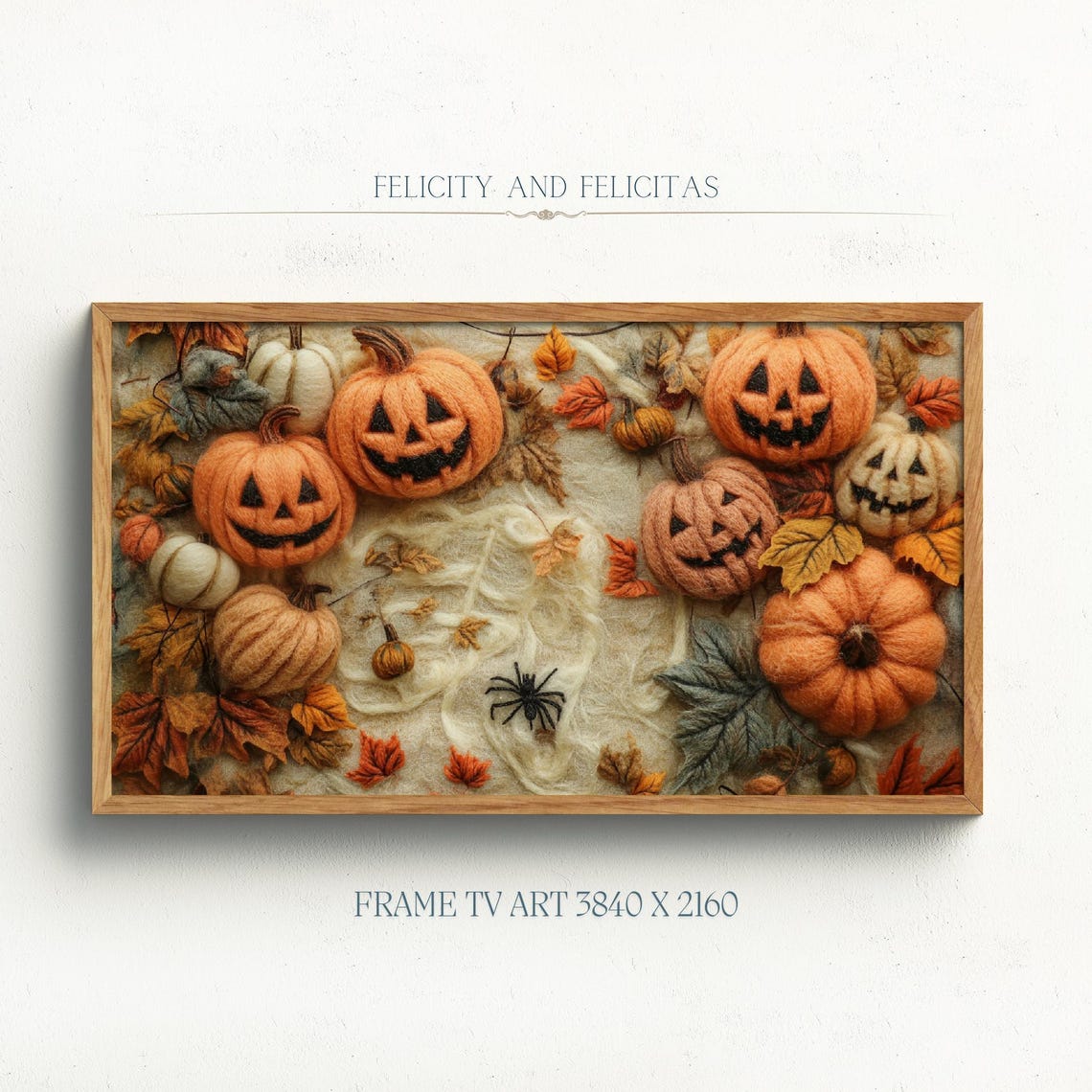 Felt Wool Halloween Pumpkins Jack O Lantern Fall Cozy Wall Art
