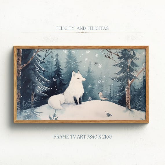 Cute Arctic Fox Frame Tv Art Watercolor Winter Wonderland Tv Art Winter Decor For Kids Holiday Decor