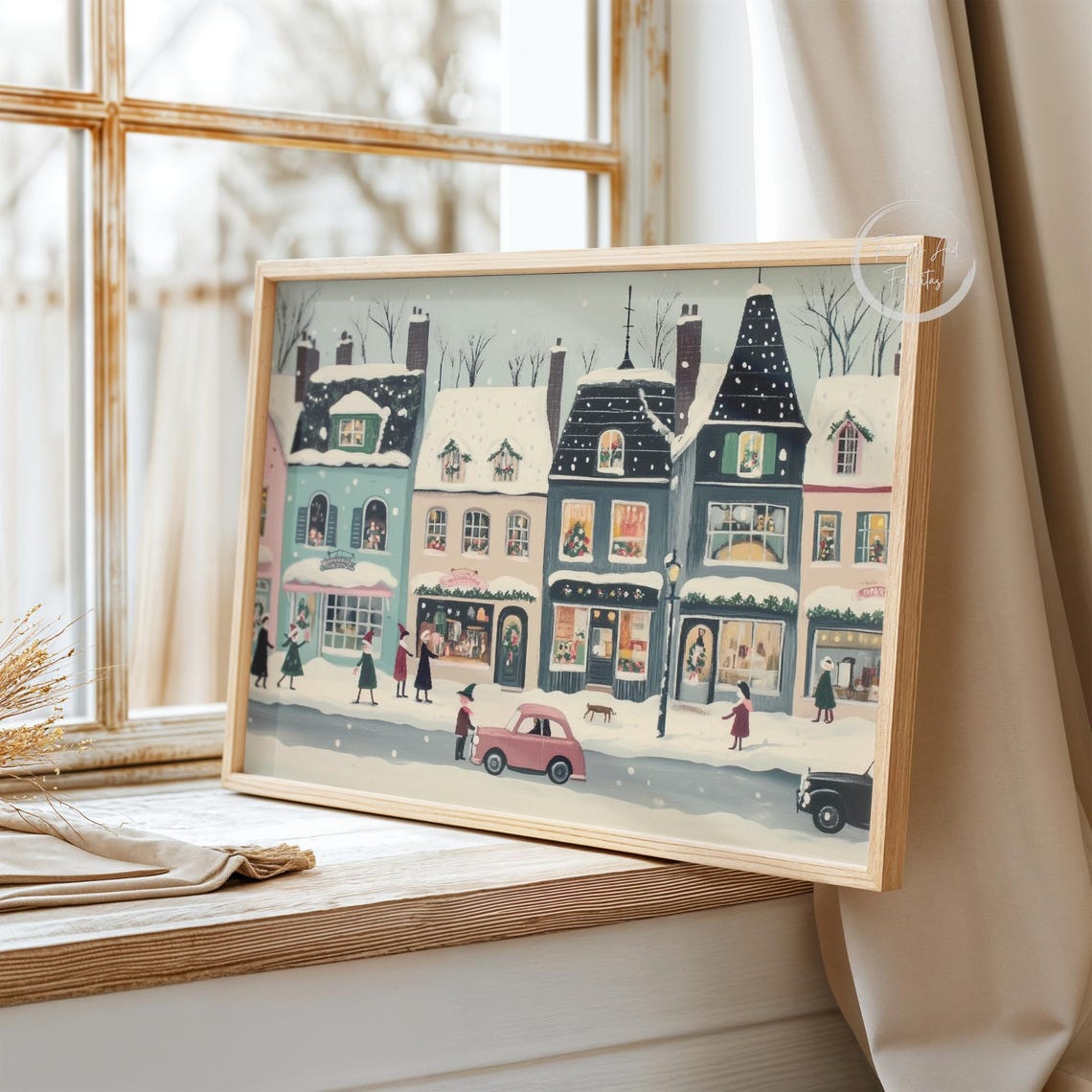 Retro Winter Wall Art Cute Winter Village Vintage Christmas Decor Hello December Print - Image 5