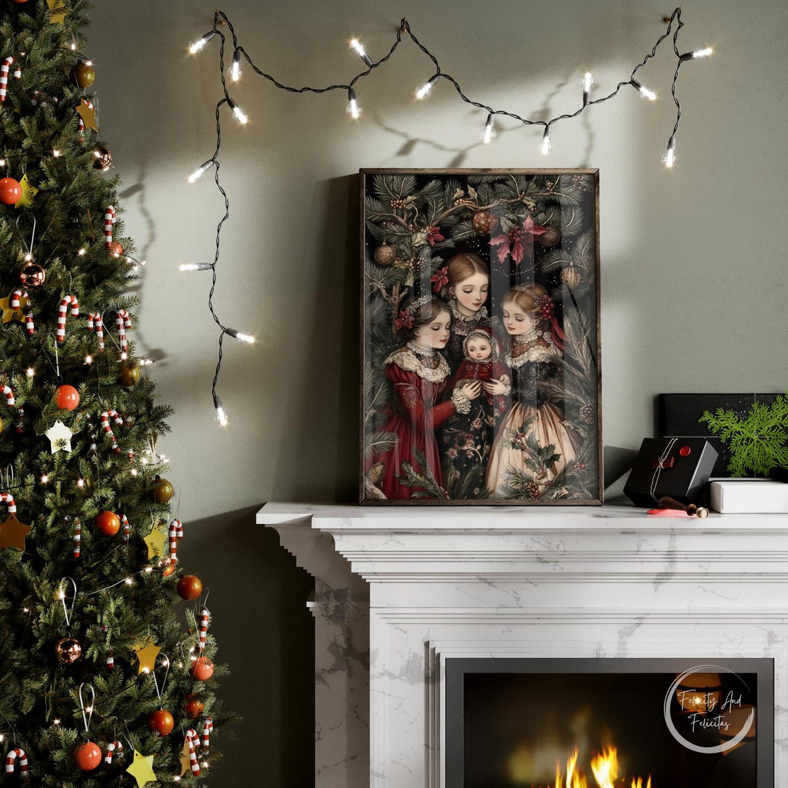 Victorian Girls Christmas Pine Vintage Dark Academia Wall Art - Image 6