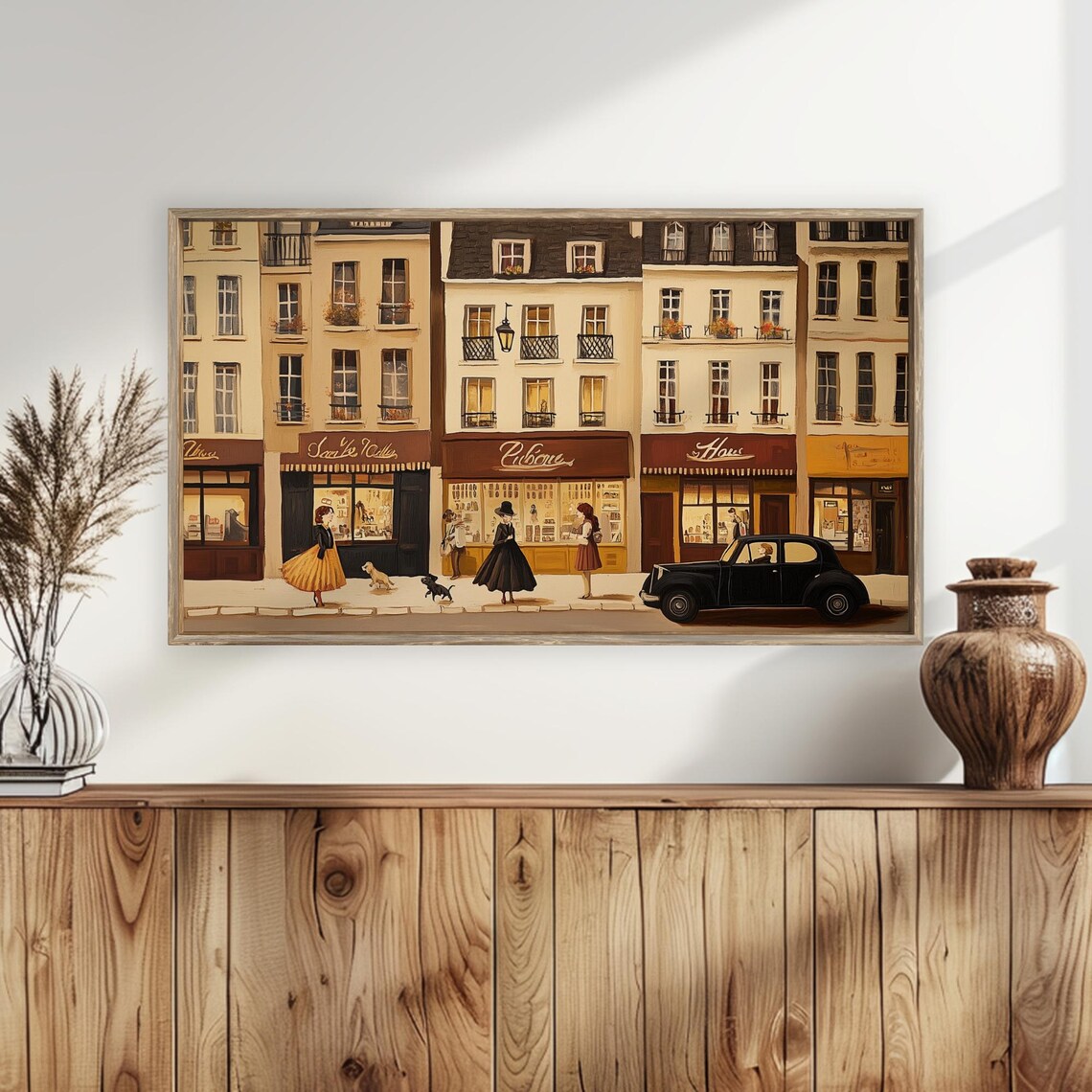 Vintage Paris Street Scene Boutiques Classic Car Stylish Wall Art - Image 6