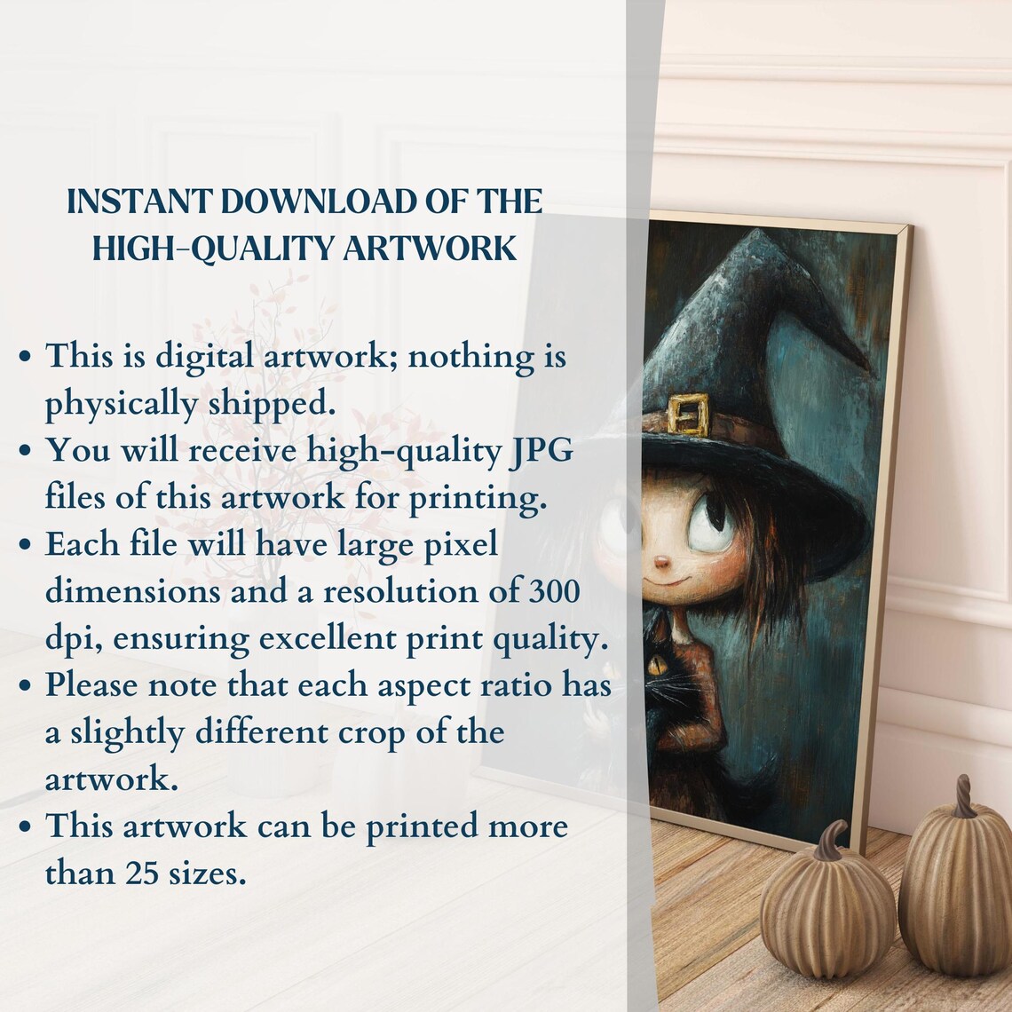 Cute Little Witch Holding Black Cat Big Eyes Spooky Halloween Portrait Poster - Image 3