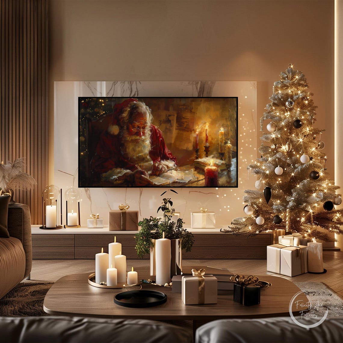 Santa Claus Writing Letters by Candlelight Cozy Night Art Poster - Image 4