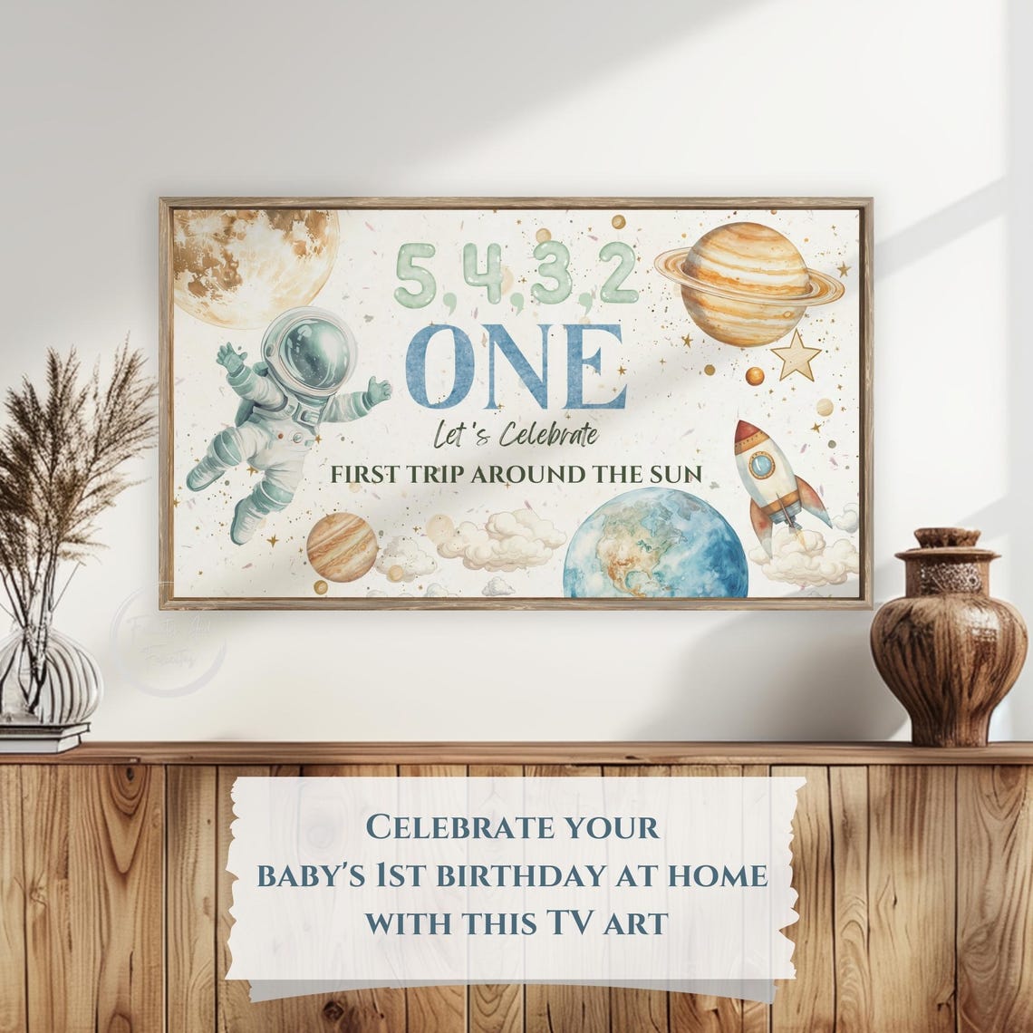 First Trip Around the Sun Birthday Space Party Frame TV Art Print - Image 5
