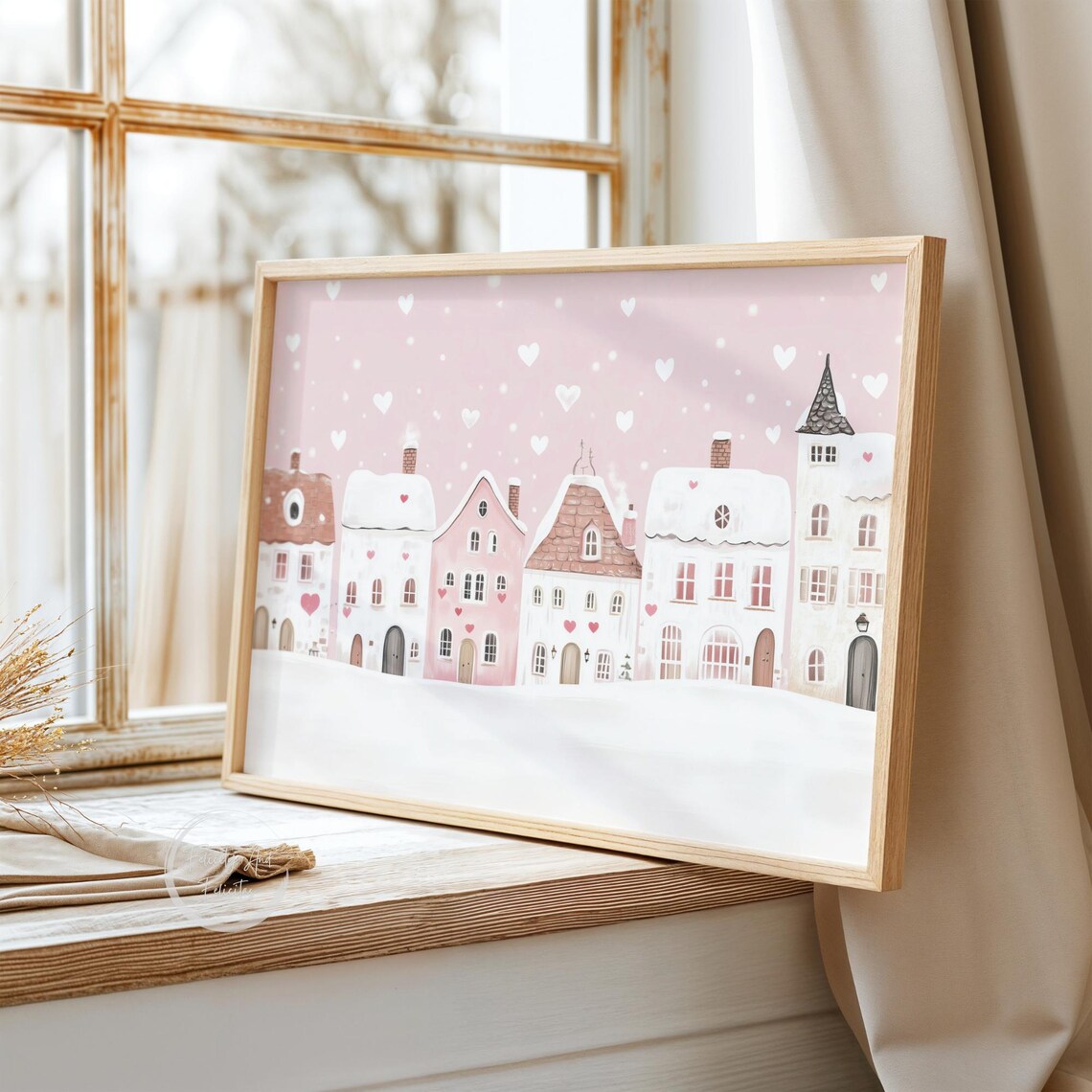 Pink Valentine Village Art, Valentine's Day Wall Art - Image 2