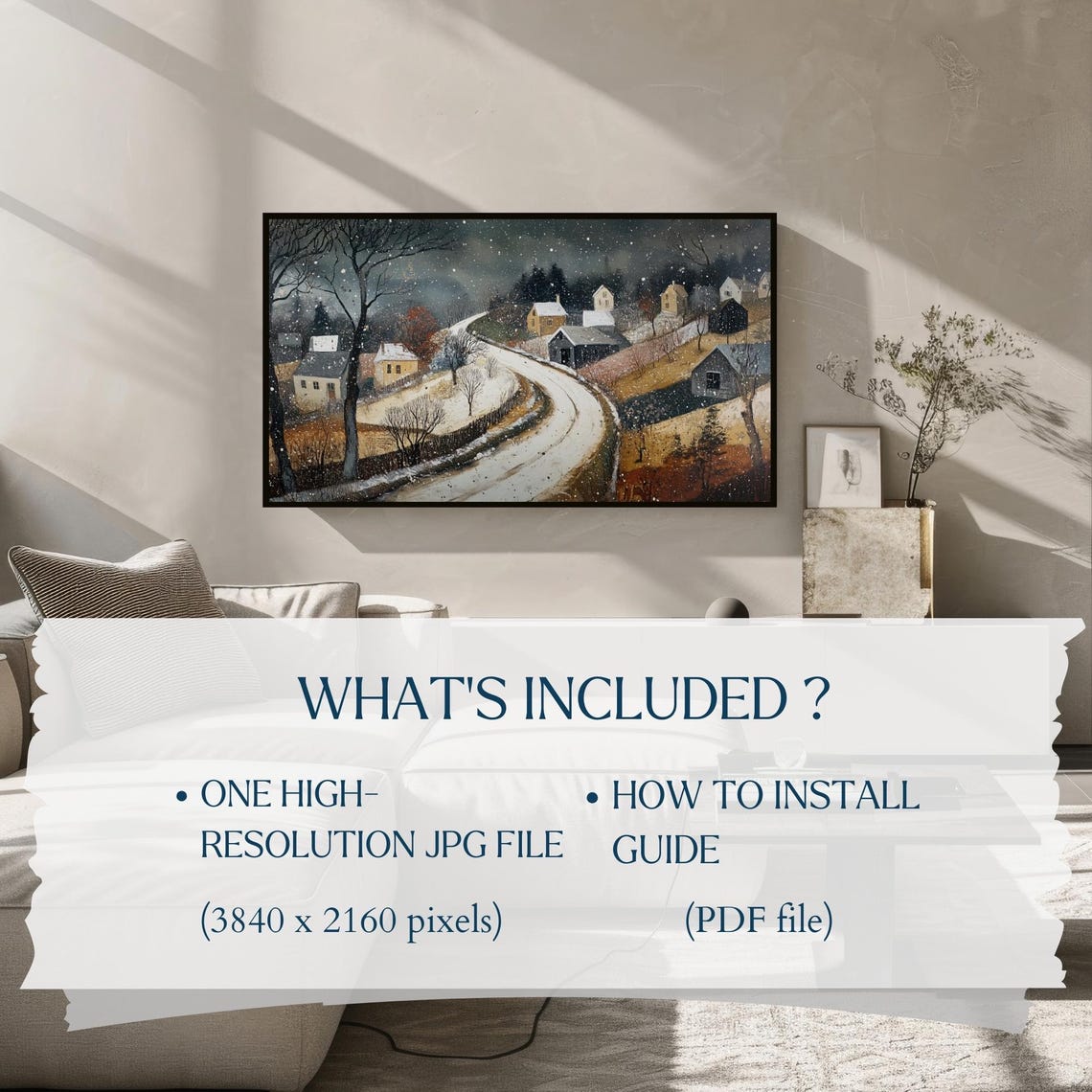 Moody Snowy Village Road At Dusk Falling Snow Landscape Poster - Image 2