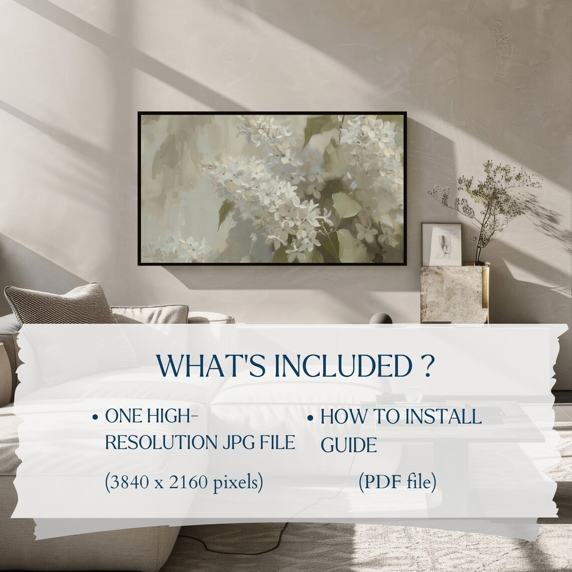 White Lilac Blossoms Soft Impressionist Spring Floral Wall Art - Image 2