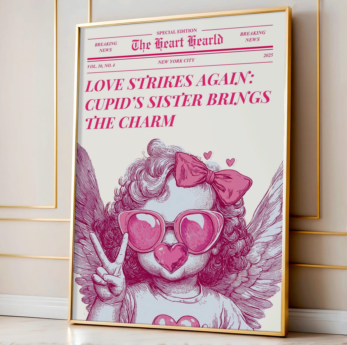 Love Strikes Again Cupid Sister Vintage Newspaper Art Poster - Image 2