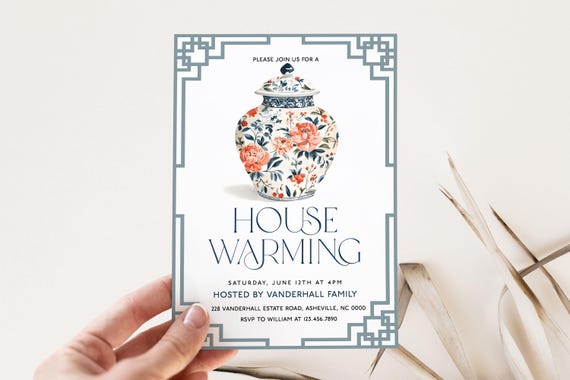 Housewarming Party Invitation Template Home Sweet Home Invitation Housewarming Chinoiserie Ginger Jar Housewarming Editable Template Hwg