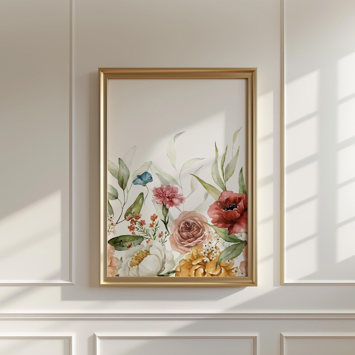 Blush Watercolor Wildflower Bouquet Floral Meadow Garden Wall Art - Image 2
