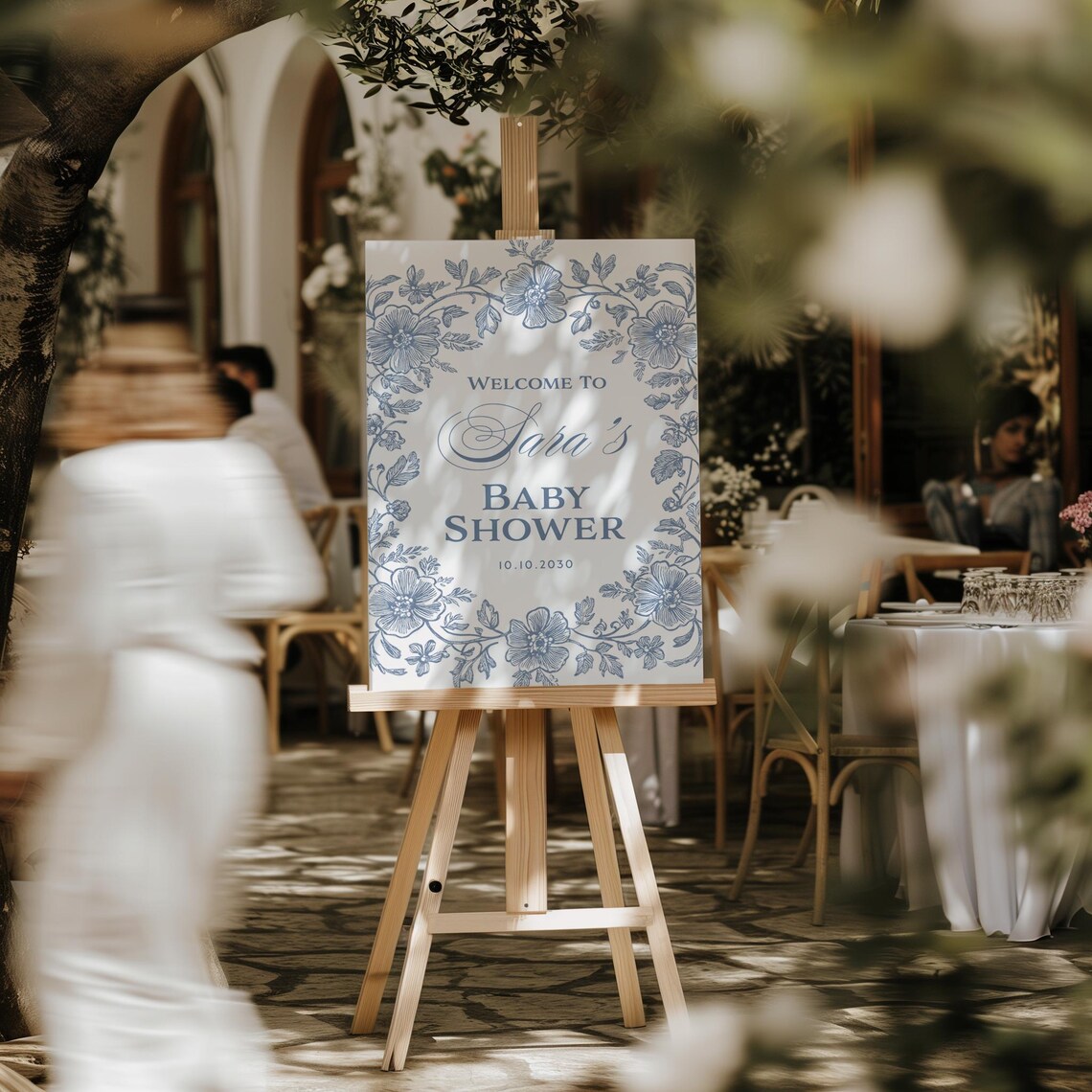 Blue Toile Floral Baby Shower Welcome Sign Personalized Poster - Image 2