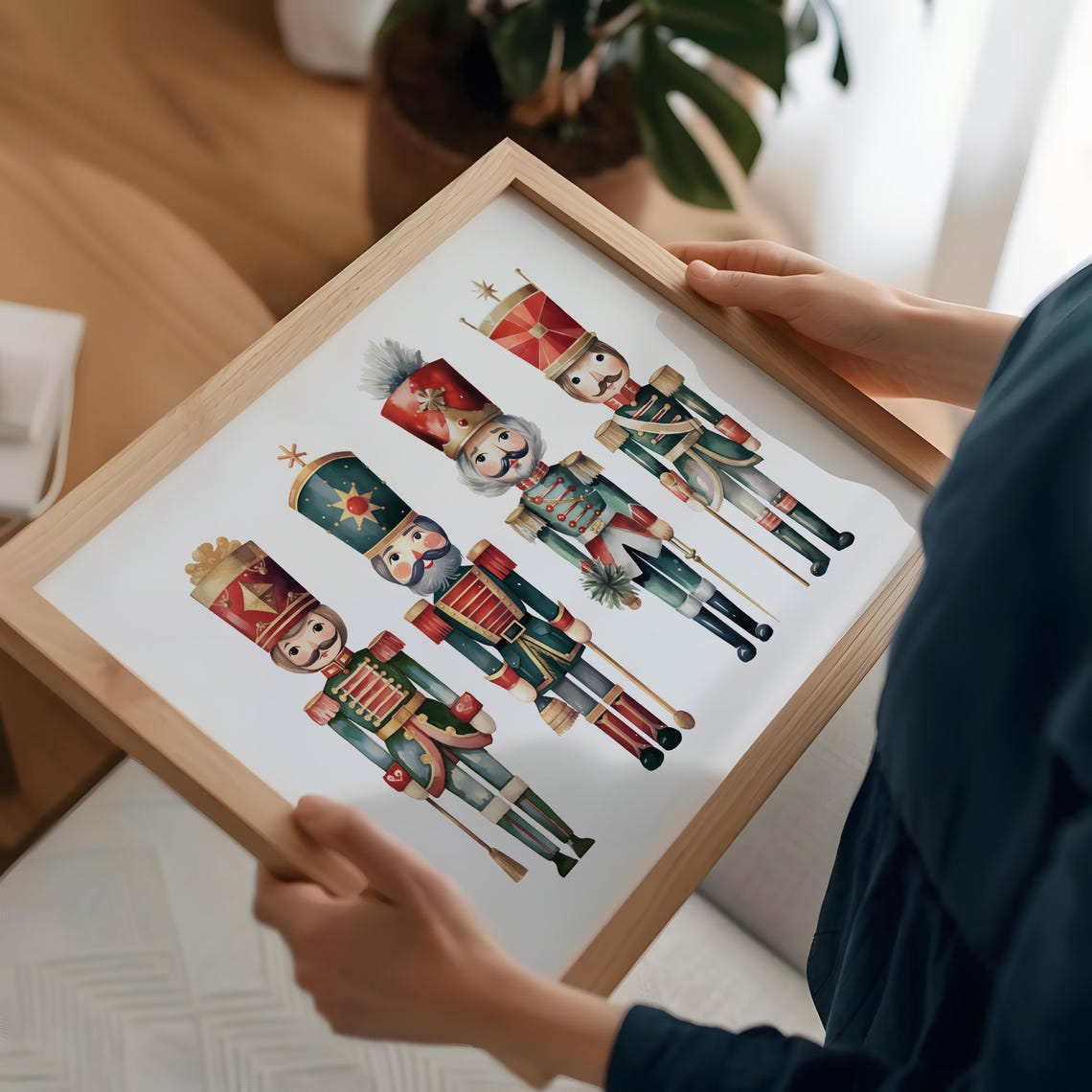 Four Nutcracker Soldiers Watercolor Traditional Christmas Art Poster - Image 2