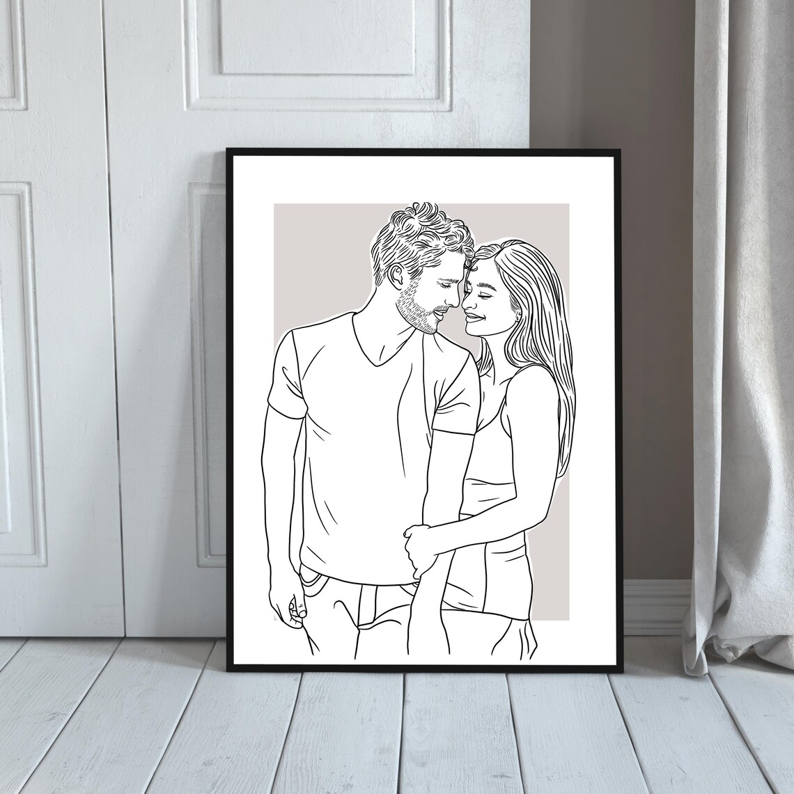 Romantic Couple Line Art Portrait Custom Love Story Keepsake Poster - Image 3