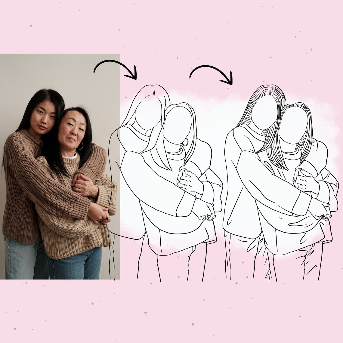 Custom Line Drawing Family Portrait, Mother Gift - Image 4