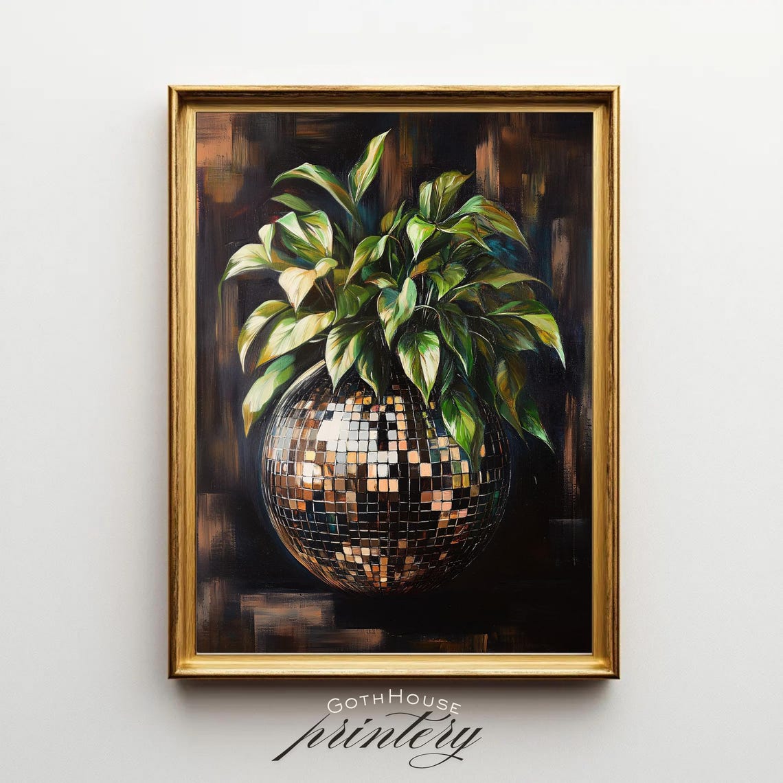 Disco Ball Planter with Trailing Pothos Moody Maximalist Art Print